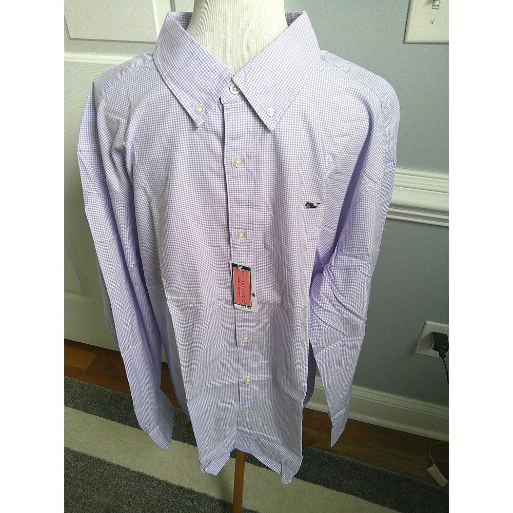 NWT Vineyard Vines Classic Whale Lavender Gingham Poplin Shirt Size XXL
